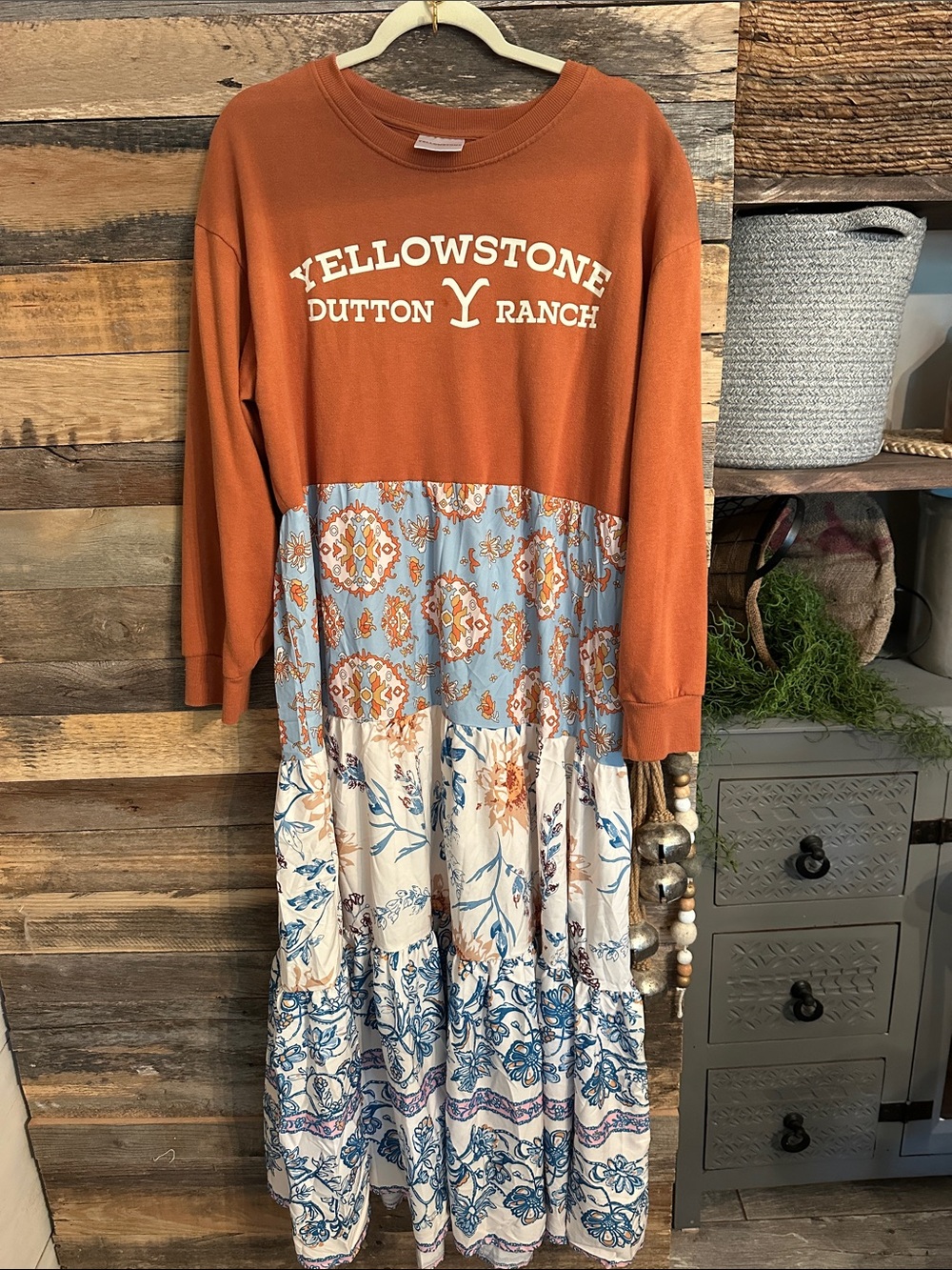 Yellowstone Mix-Media Maxi upcycle free people dupe bottom of dress …